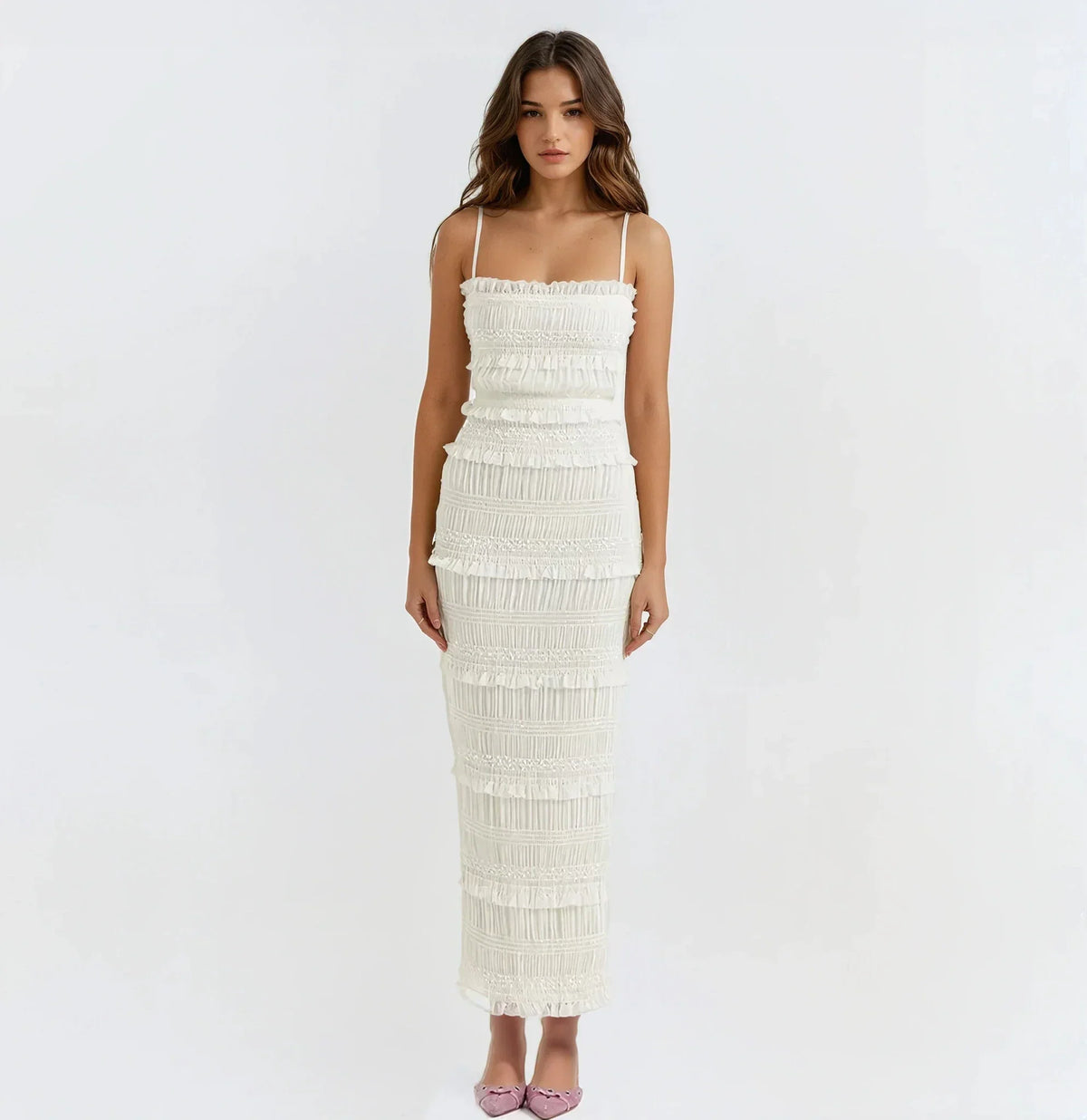 Sabrina Vintage Ruched Maxi Bodycon Dress